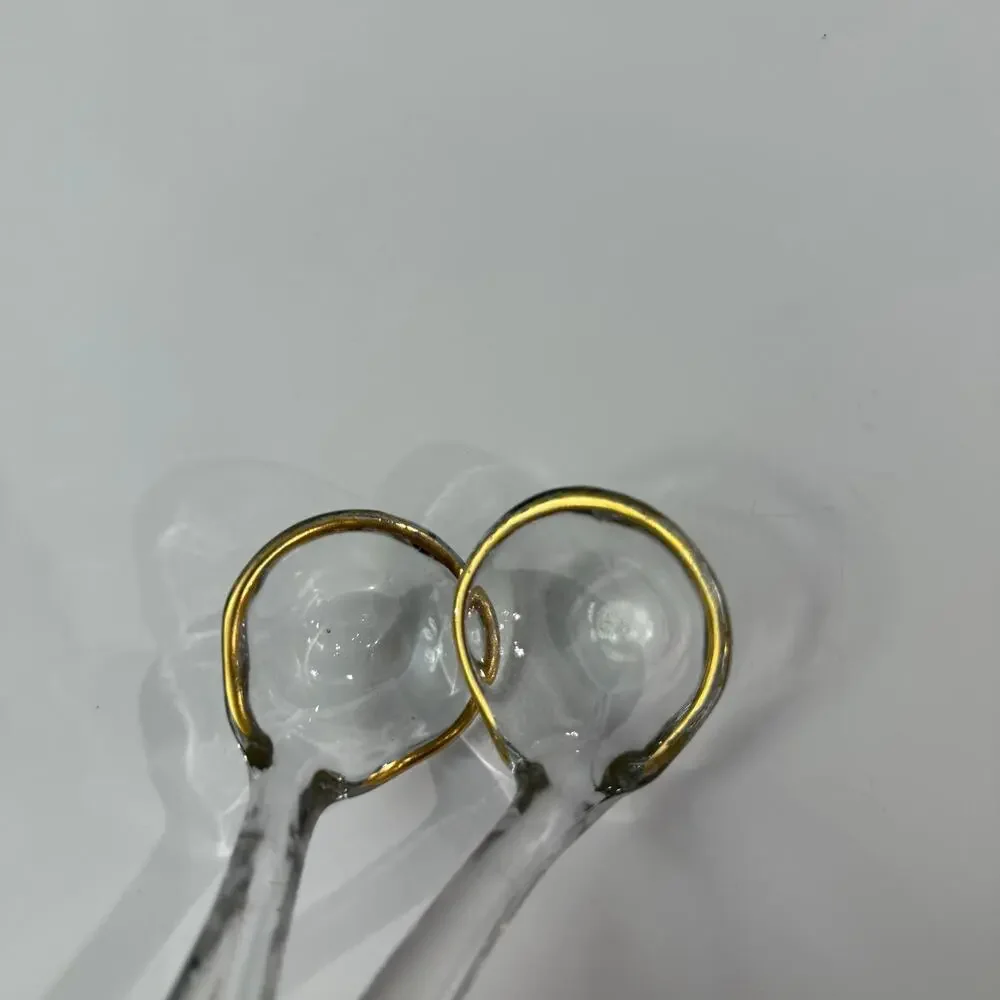 Glass Bowl and 2 Serving Spoons Gold Inlay Floral Divided Serving 3 x 6